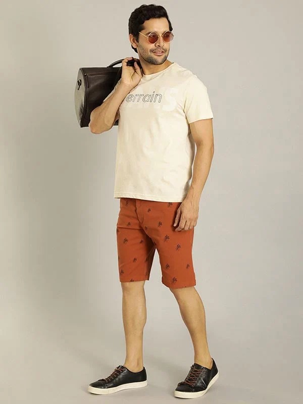 Indian Terrain Men's Half Sleeve Regular Fit Cream Round Neck T-Shirt